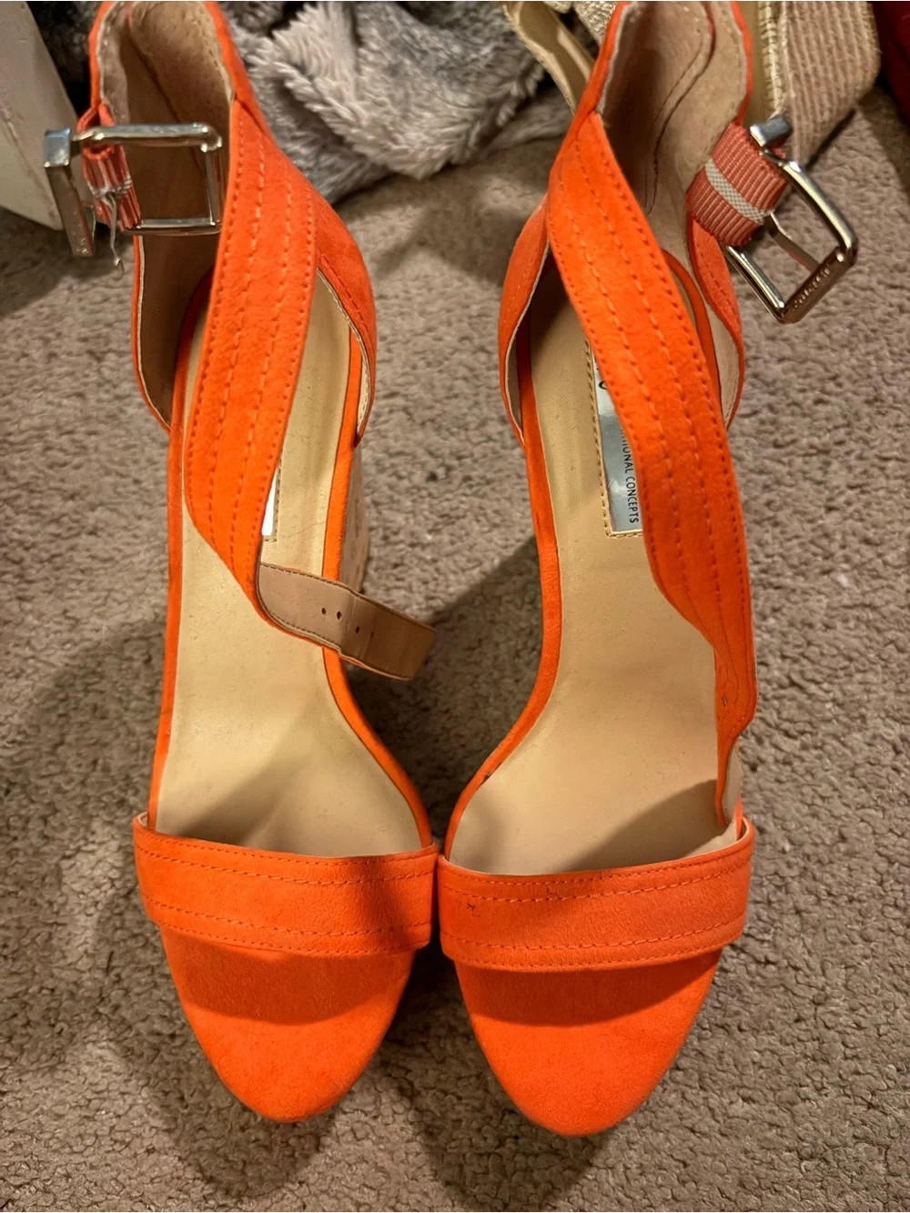INC International Concepts Orange Suede Ankle-Strap Heels